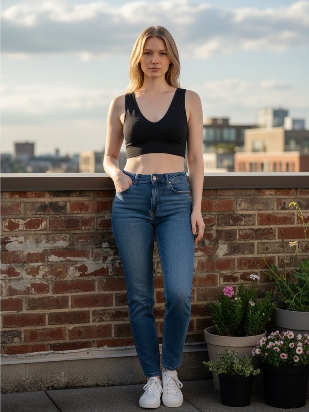 Garage Black Ribbed V-Neck Crop Tank